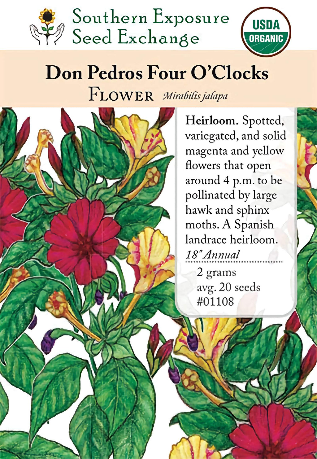 01108 - Four O'Clocks, Don Pedros Mixed Colors  Southern Exposure Seed  Exchange - Wholesale